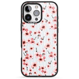 iPhone 16 Pro Max Cherry Blossoms on Blue Stripes Pattern Black Impact Phone Case