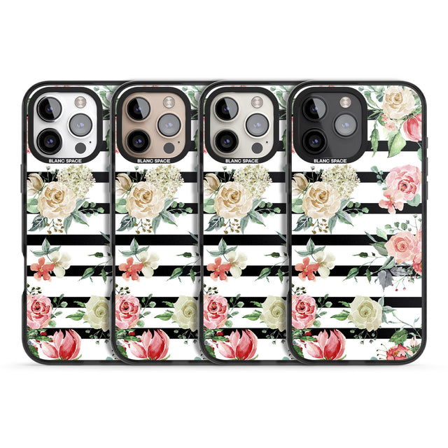 iPhone 16 Pro Max Bold Stripes & Flower Pattern Black Impact Phone Case