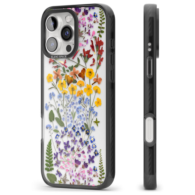 iPhone 16 Pro Max Wild Flower Stripe Design Black Impact Phone Case