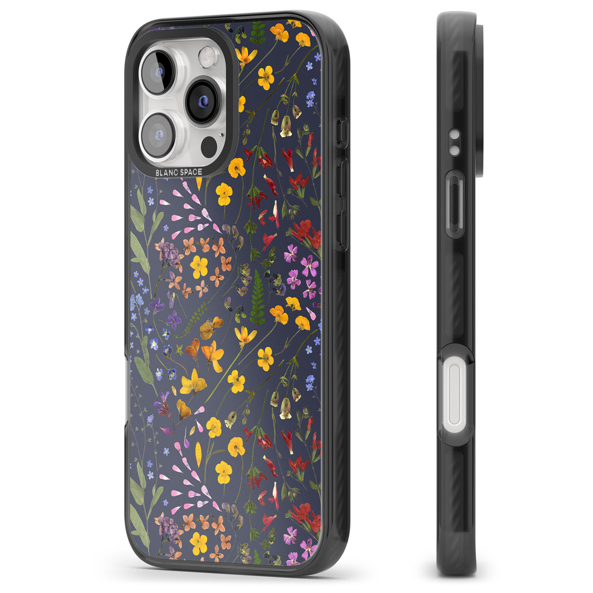 iPhone 16 Pro Max Wildflower & Leaves Cluster Design - Navy Black Impact Phone Case