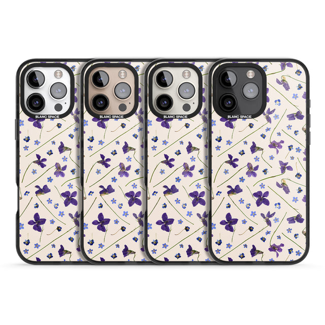 iPhone 16 Pro Max Violet Floral Pattern Design - Cream Black Impact Phone Case