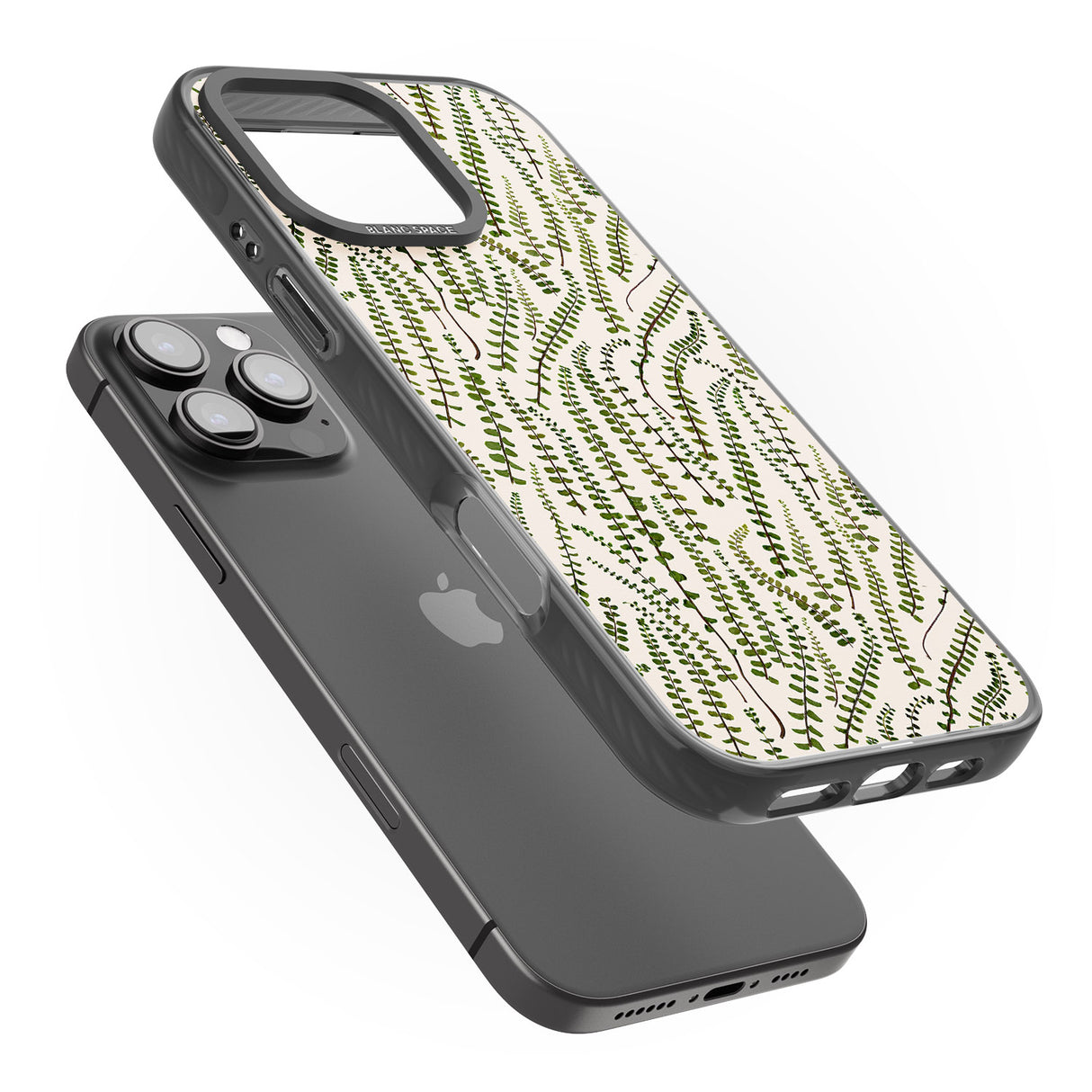 iPhone 16 Pro Max Fern Leaf Pattern Design - Cream Black Impact Phone Case