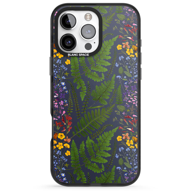 iPhone 16 Pro Max Busy Floral and Fern Design - Navy Black Impact Phone Case