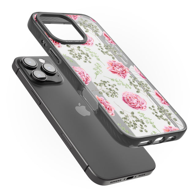 iPhone 16 Pro Max Roses & Eucalyptus Transparent Floral Black Impact Phone Case