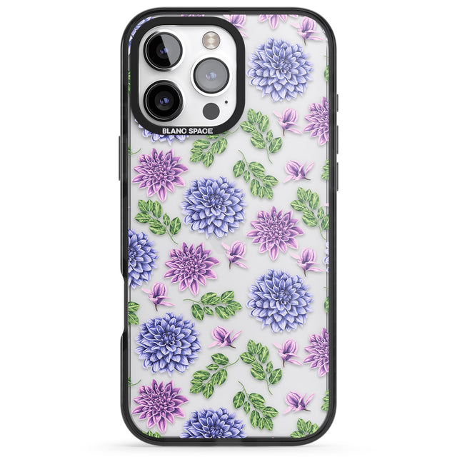 iPhone 16 Pro Max Purple Dahlias Transparent Floral Black Impact Phone Case