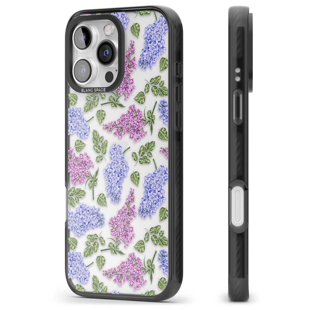 iPhone 16 Pro Max Purple Blossoms Transparent Floral Black Impact Phone Case