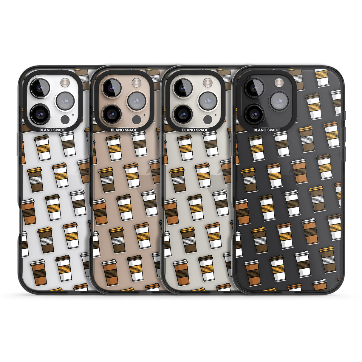 iPhone 16 Pro Max Coffee Cup Pattern Black Impact Phone Case