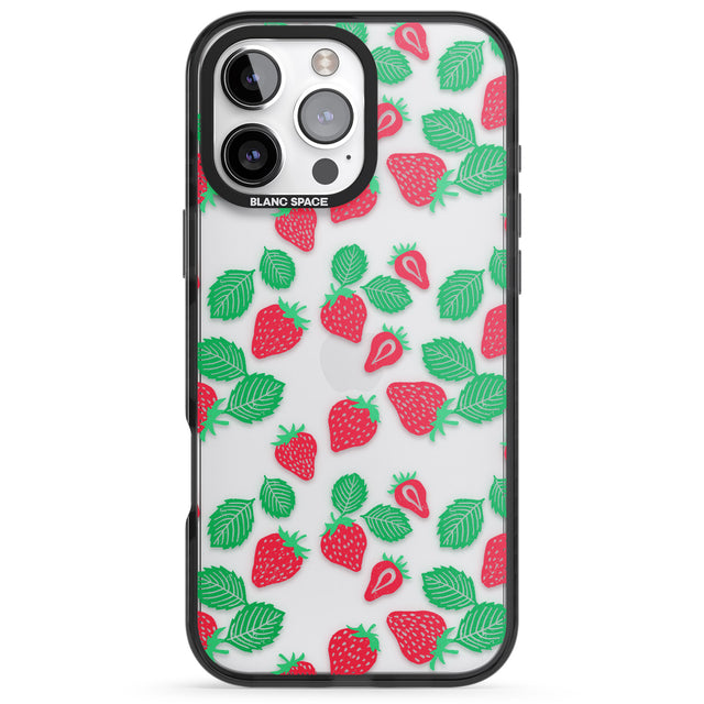 iPhone 16 Pro Max Strawberry Pattern Black Impact Phone Case