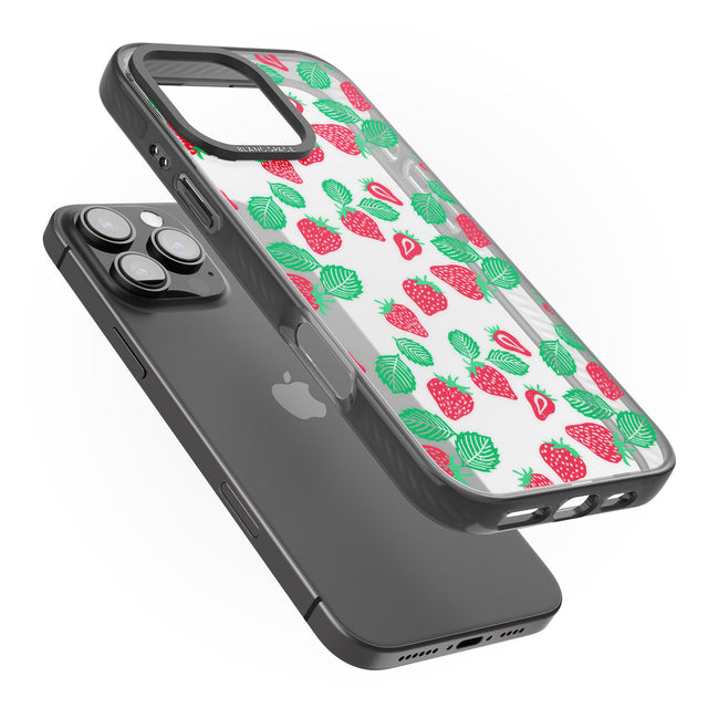 iPhone 16 Pro Max Strawberry Pattern Black Impact Phone Case