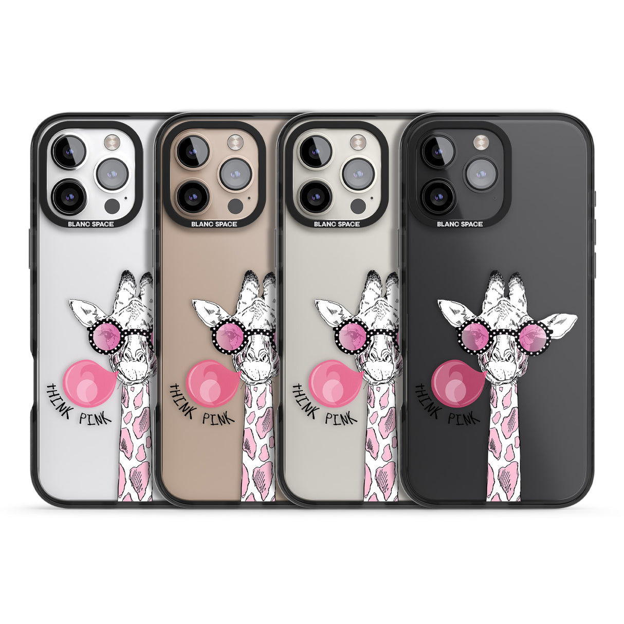 iPhone 16 Pro Max Think Pink Giraffe Black Impact Phone Case