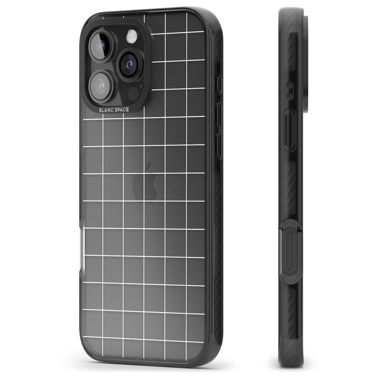 iPhone 16 Pro Max Simplistic Large Grid Pattern White (Transparent) Black Impact Phone Case