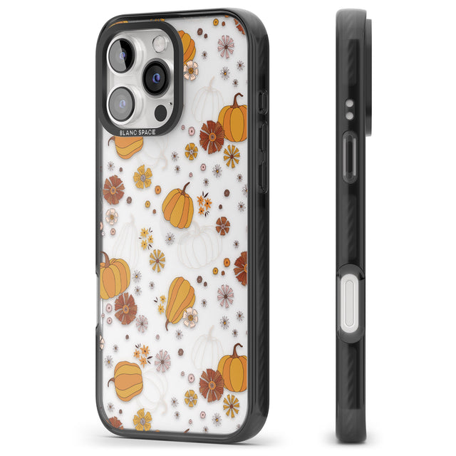 iPhone 16 Pro Max Halloween Pumpkins and Flowers Black Impact Phone Case