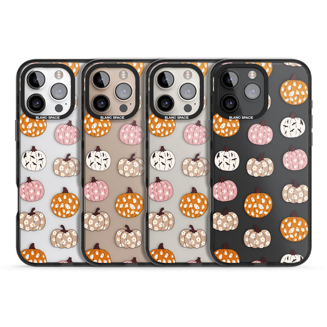 Floral Pumpkins Black Impact Phone Case for iPhone 16 Pro, iPhone 16 Pro Max