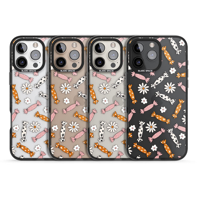 Floral Candy Black Impact Phone Case for iPhone 16 Pro, iPhone 16 Pro Max