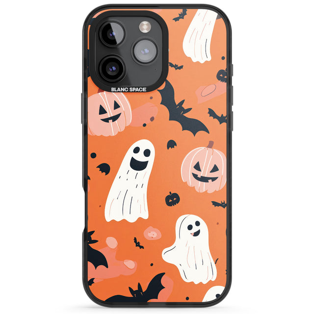 Orange Halloween Pattern Black Impact Phone Case for iPhone 16 Pro, iPhone 16 Pro Max