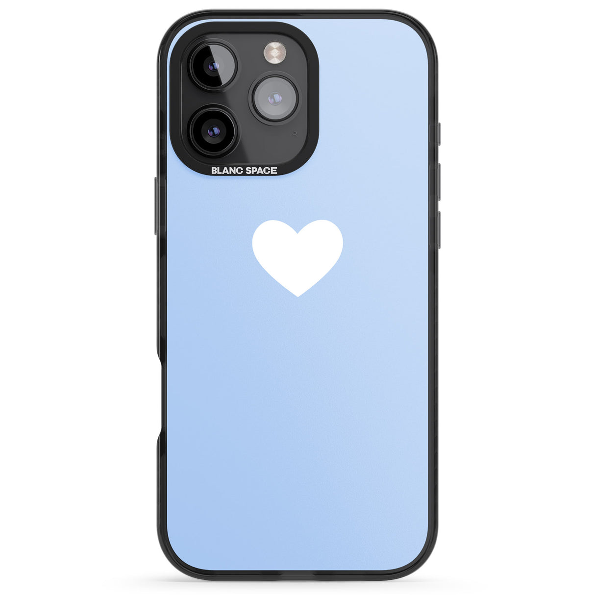 iPhone 16 Pro Max Single Heart Design: White & Baby Blue Black Impact Phone Case