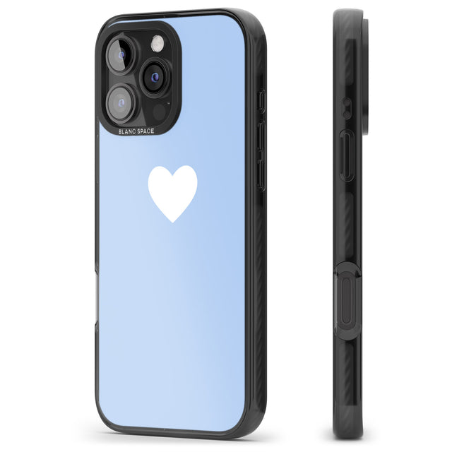 iPhone 16 Pro Max Single Heart Design: White & Baby Blue Black Impact Phone Case