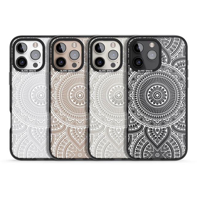 iPhone 16 Pro Max White Henna Flower Wheel Black Impact Phone Case