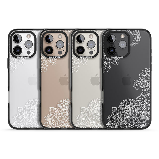 iPhone 16 Pro Max White Henna Botanicals Black Impact Phone Case