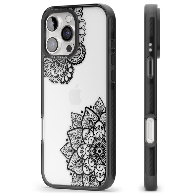 iPhone 16 Pro Max Black Henna Florals Black Impact Phone Case