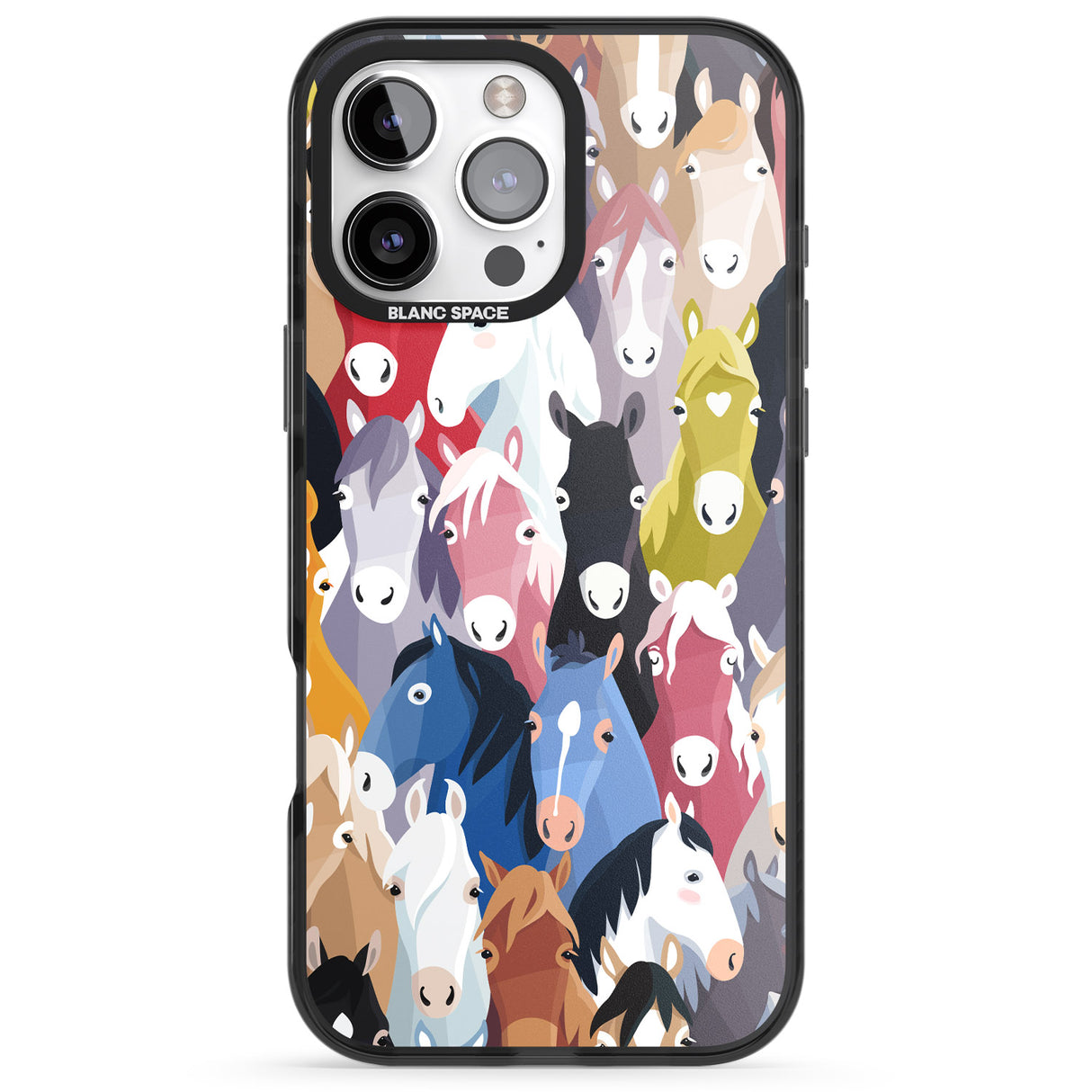 iPhone 16 Pro Max Colourful Horse Pattern Black Impact Phone Case