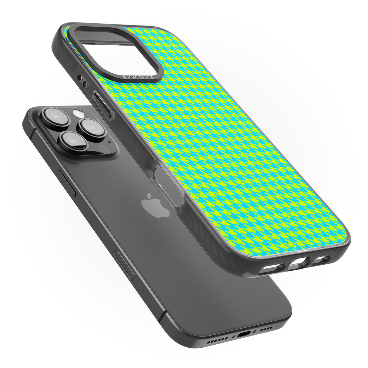 iPhone 16 Pro Max Neon Lime & Turquoise Houndstooth Pattern Black Impact Phone Case