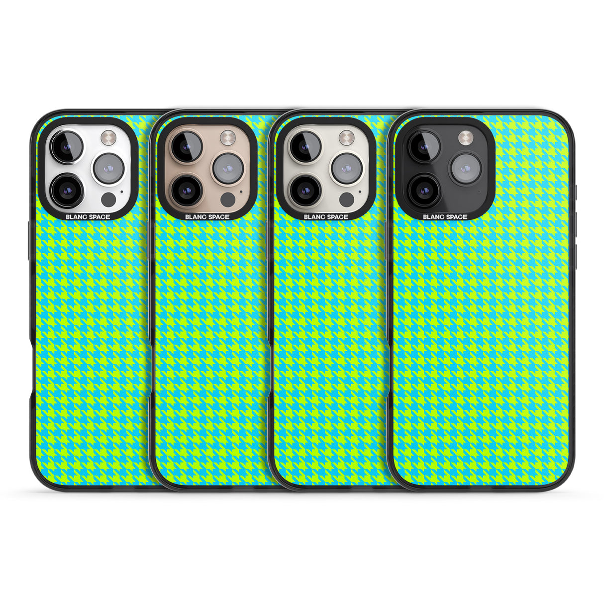 iPhone 16 Pro Max Neon Lime & Turquoise Houndstooth Pattern Black Impact Phone Case