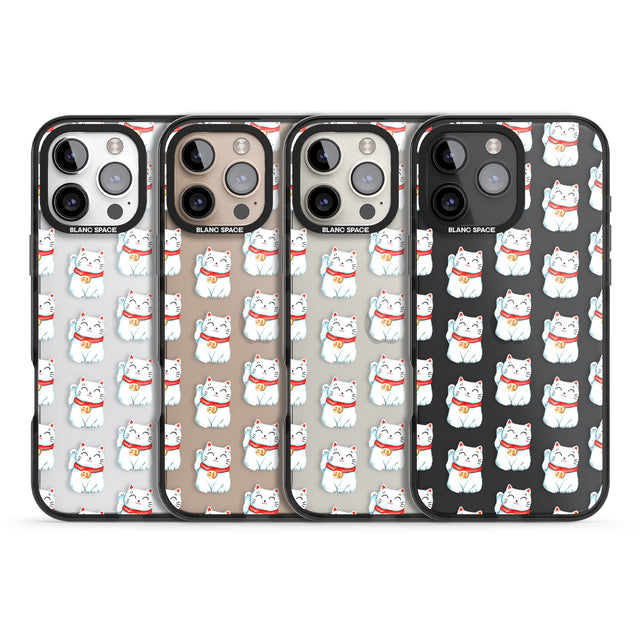 iPhone 16 Pro Max Lucky Cat Maneki-Neko Japanese Pattern Black Impact Phone Case