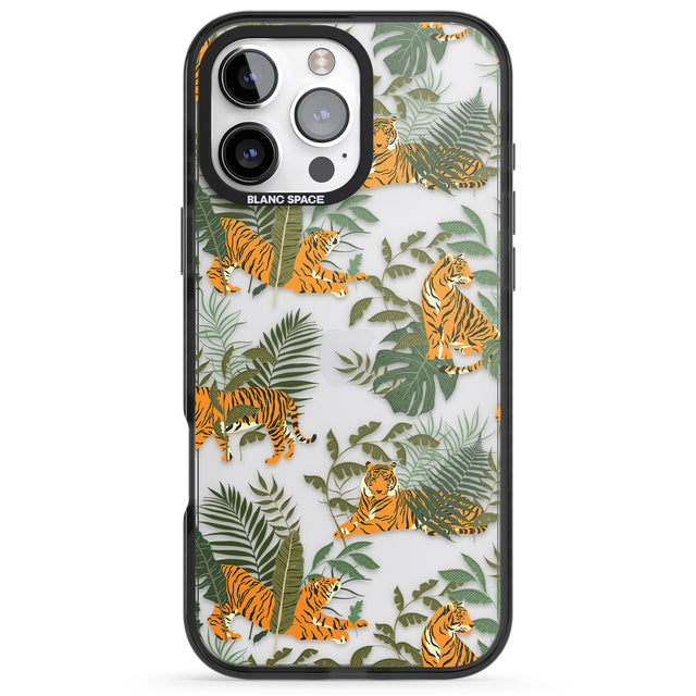 iPhone 16 Pro Max ClearTiger & Fern Jungle Cat Pattern Black Impact Phone Case