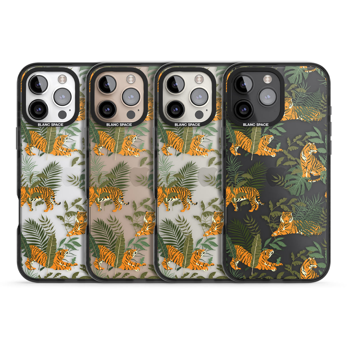 iPhone 16 Pro Max ClearTiger & Fern Jungle Cat Pattern Black Impact Phone Case