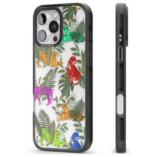 iPhone 16 Pro Max Colourful Tiger Jungle Cat Pattern Black Impact Phone Case