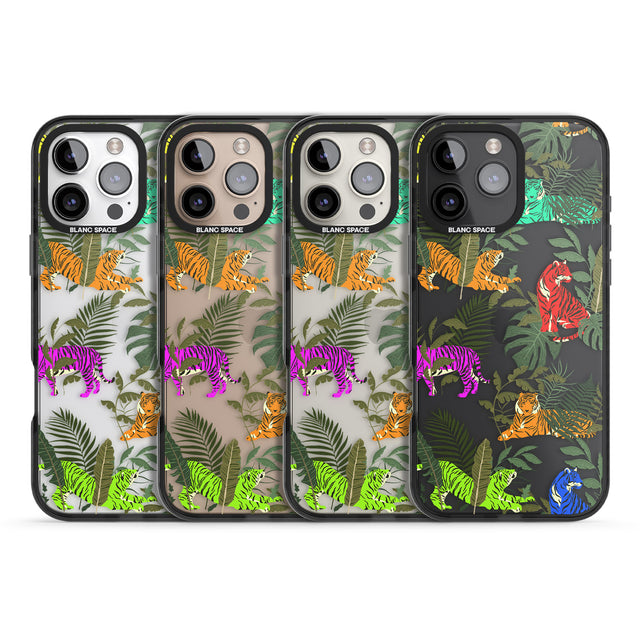 iPhone 16 Pro Max Colourful Tiger Jungle Cat Pattern Black Impact Phone Case