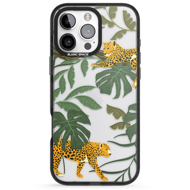 iPhone 16 Pro Max Two Jaguars & Foliage Jungle Cat Pattern Black Impact Phone Case