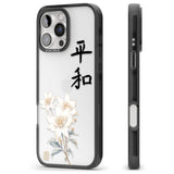 Peace and Flowers Black Impact Phone Case for iPhone 16 Pro, iPhone 16 Pro Max