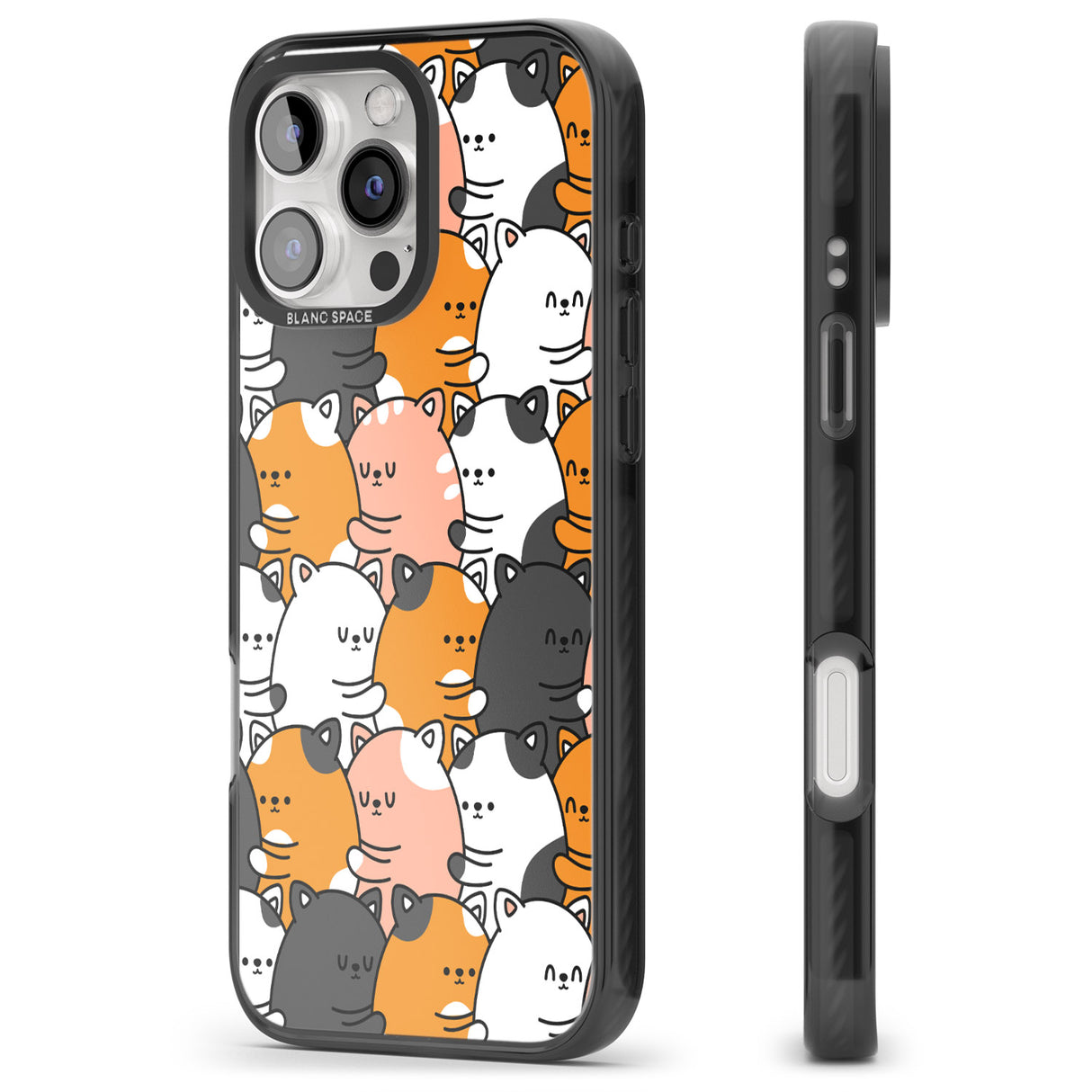 iPhone 16 Pro Max Spooning Cats Kawaii Pattern Black Impact Phone Case