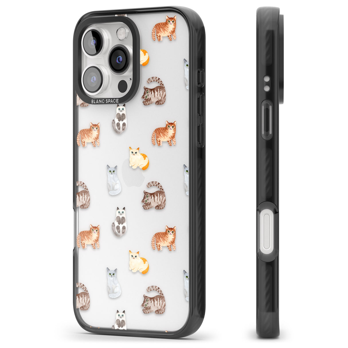 iPhone 16 Pro Max Cute Cat Pattern - Clear Black Impact Phone Case