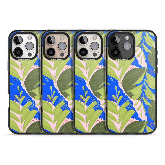 iPhone 16 Pro Max Fern Leaves Abstract Pattern Black Impact Phone Case