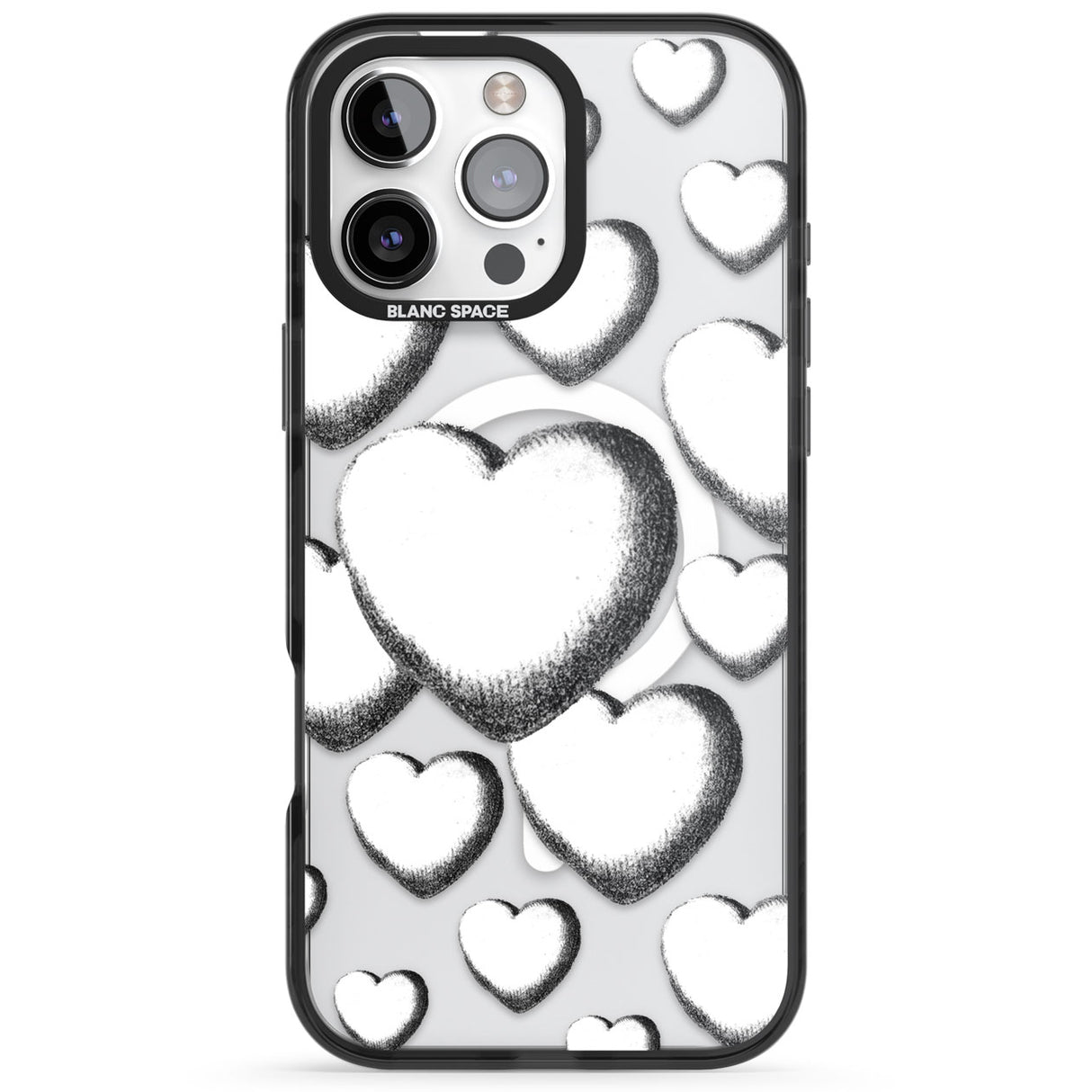 Hand-Drawn Hearts Black Impact Magsafe Phone Case for iPhone 16 Pro, iPhone 16 Pro Max