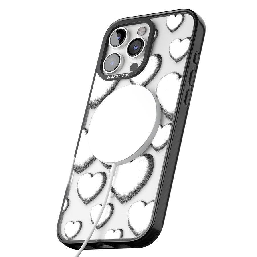 Hand-Drawn Hearts Black Impact Magsafe Phone Case for iPhone 16 Pro, iPhone 16 Pro Max