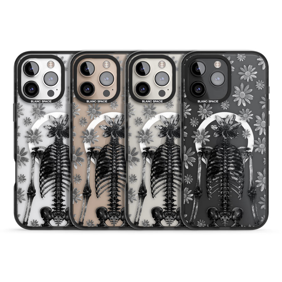 Skeleton Flower Black Impact Magsafe Phone Case for iPhone 16 Pro, iPhone 16 Pro Max