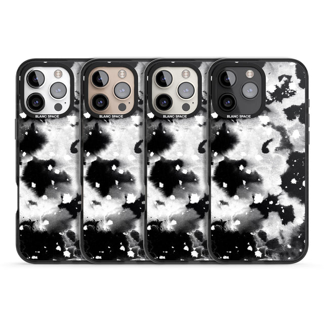 iPhone 16 Pro Max Black & White Acid Wash Tie-Dye Pattern Black Impact Phone Case