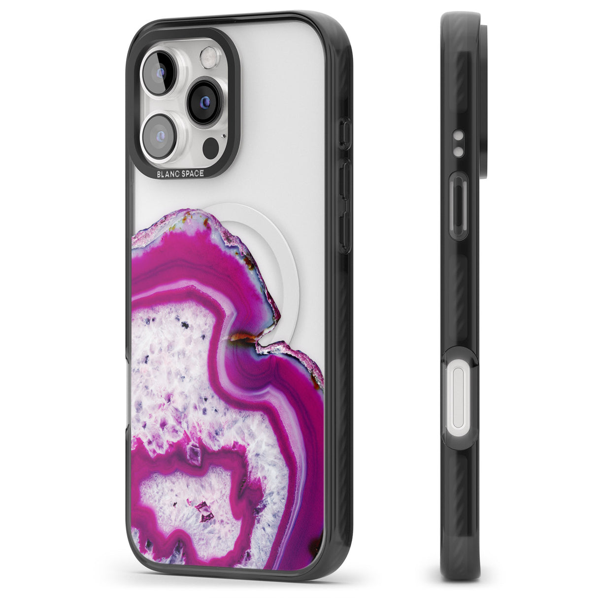 iPhone 16 Pro Max Violet & White Swirl Agate Crystal Clear Design Black Impact Phone Case