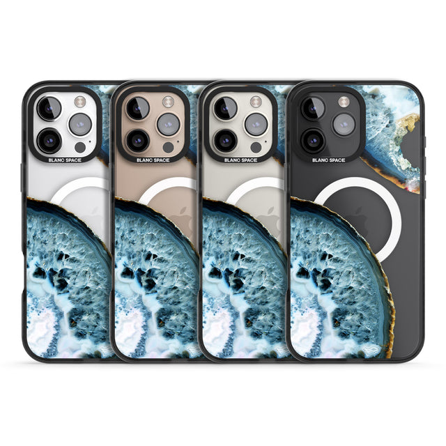 iPhone 16 Pro Max Blue, White & Yellow Agate Gemstone Black Impact Phone Case