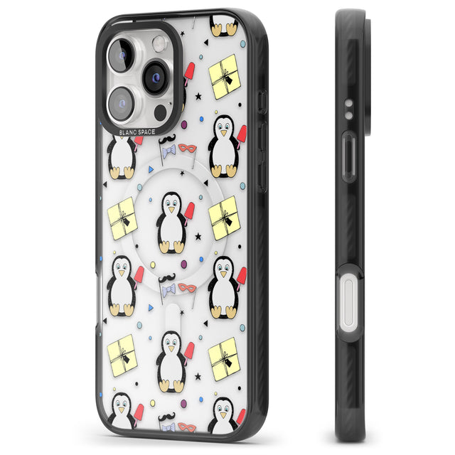 iPhone 16 Pro Max Cute Penguin Pattern Clear Black Impact Phone Case