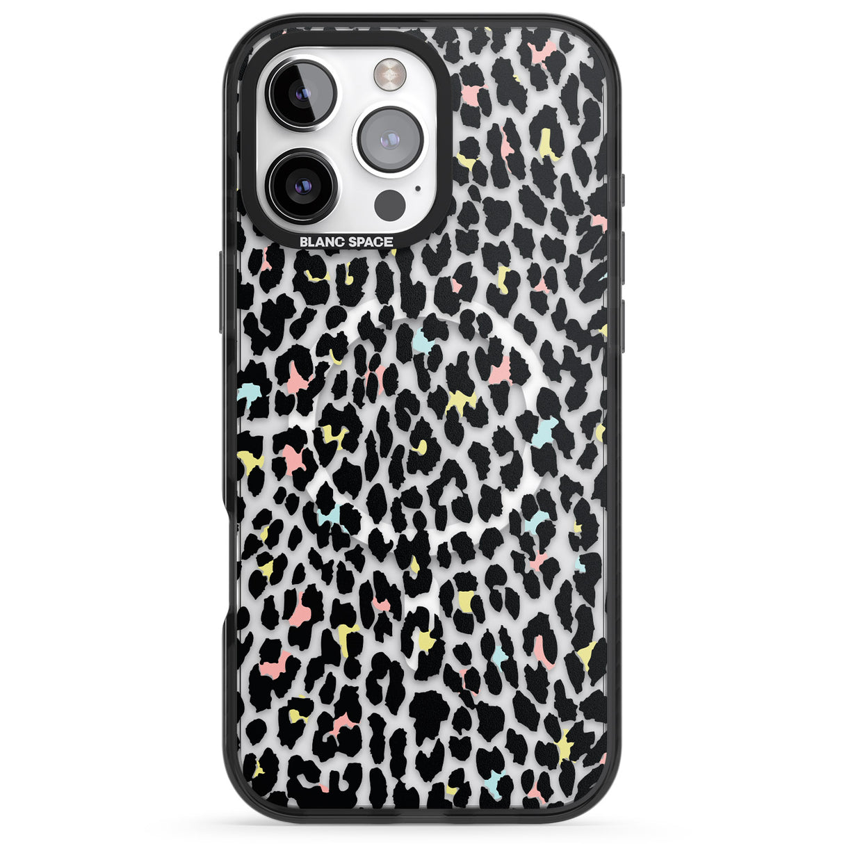 iPhone 16 Pro Max Mixed Pastels Leopard Print - Transparent Black Impact Phone Case