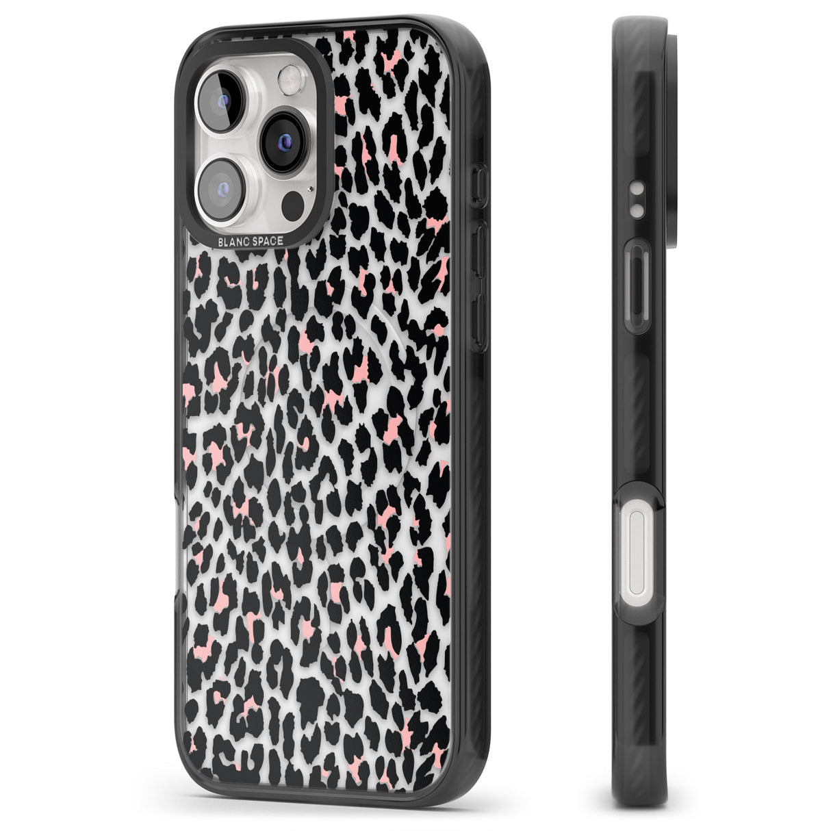 iPhone 16 Pro Max Light Pink Leopard Print - Transparent Black Impact Phone Case