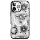 iPhone 16 Pro Max Transparent Suns, Moons & Clouds Black Impact Phone Case