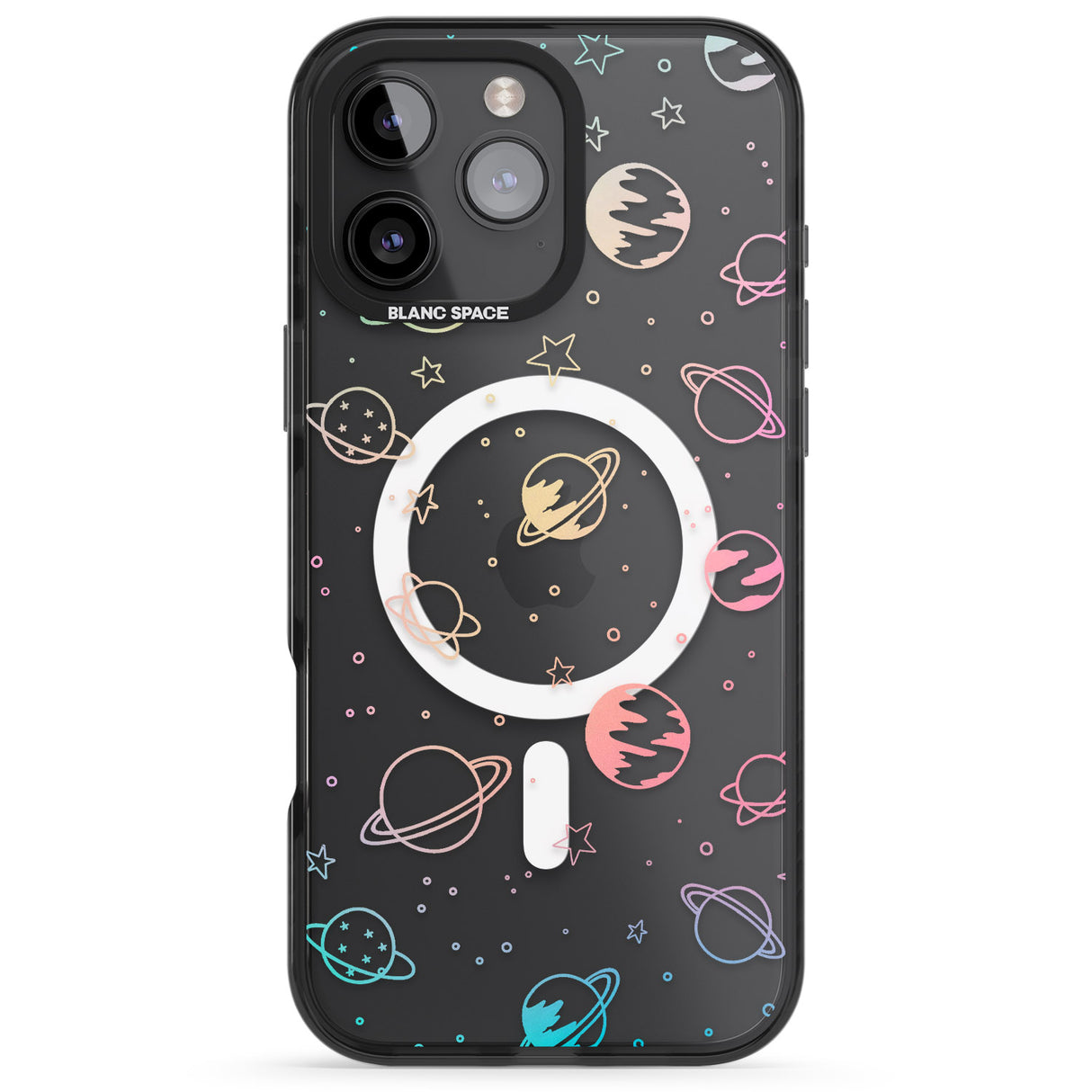 iPhone 16 Pro Max Cosmic Outer Space Design Pastels on Clear Black Impact Phone Case