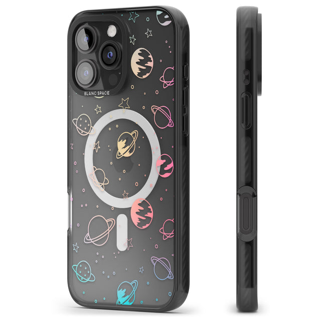 iPhone 16 Pro Max Cosmic Outer Space Design Pastels on Clear Black Impact Phone Case