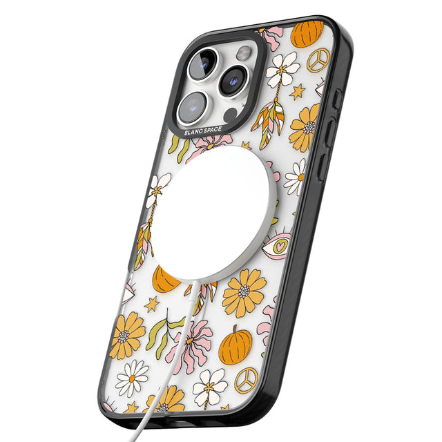 Retro Boho Fall Floral Black Impact Magsafe Phone Case for iPhone 16 Pro, iPhone 16 Pro Max